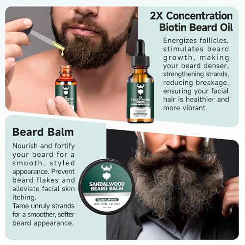 MistySprite Beard Growth Kit - 2X Concentration Biotin for Men, Natural Argan, Jojoba Oils and Vitamins (Cedarwood)