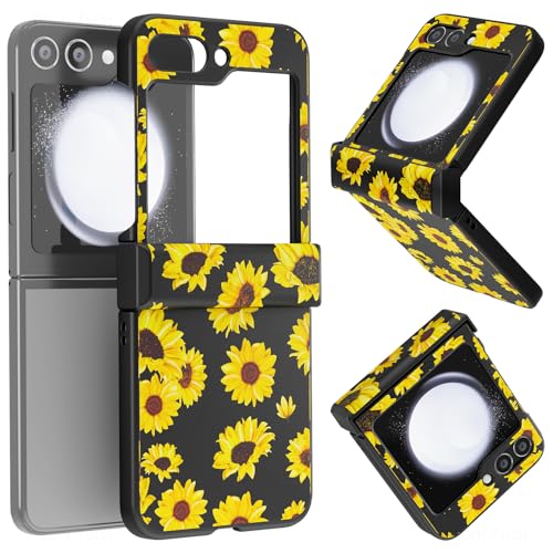 Tomorotec Protective Flip Case for Samsung Galaxy Z Flip5 5G, Stylish Design Shockproof & Scratch-Resistant Durable PC Case with 360° Hinge Protection & Wireless Charging Support (Blooming Sunflowers)