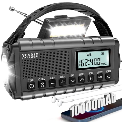 Emergency Crank Weather AM/FM Radio with 2 Solar Panels 5 Charging Modes NOAA Weather Scan 3 Modes Flashlight Cell Phone Charger SOS Alarms for Home Outdoor (Gray)