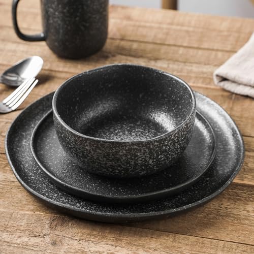 Stone Lain Tom Stoneware 32-Piece Reactive Glaze Dinnerware Set, Plates and Bowls Set, Microwave and Dishwasher Safe Dish Set for 8, Tom Olive