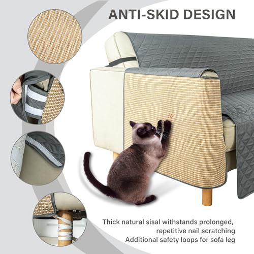 CZL Couch Cover with Cat Scratch Couch Protector Water Resistant Pet Couch Covers for Sofa Furniture with Elastic Straps Couch Protector for Dogs Washable (1 Set,Left Hand Cat Scratch)