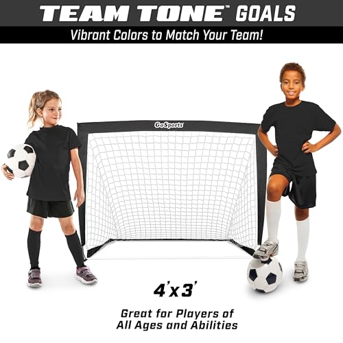 GoSports Team Tone 4 ft x 3 ft Portable Soccer Goals for Kids - Set of 2 Pop Up Nets for Backyard - Black