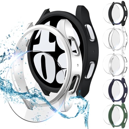 Nxtudy Screen Protector Compatible with Galaxy Watch 7 FE 40mm, 【5+5 Pack】 HD Tempered Glass Protective Film and Hard PC Bumper Case for Samsung Watch 4 & 5, Face Cover for Samsung Watch 7 FE 40mm