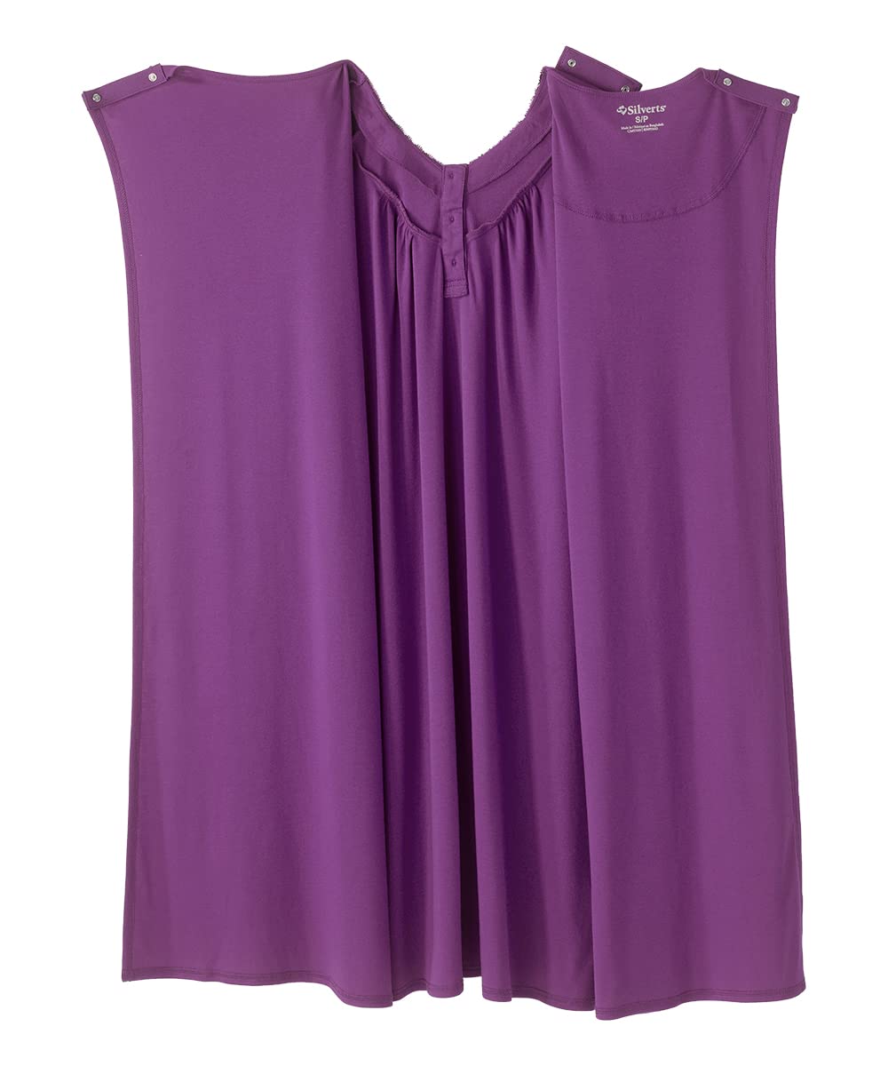 Silverts Hospital Gowns for Women Open Back, Night Gowns for Elderly Women, Adaptive Clothing for Seniors, Hospice Care Supplies, Hospital Robe, Old Lady Dress - Eggplant XL