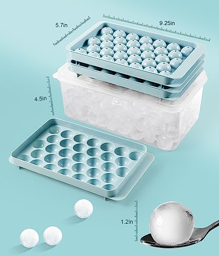 DclobTop Stackable Round Ice Cube Tray Set with Lid & Bin – Create 99PCS Round Ice Balls, Ice Trays for Freezer is Easy to Release & Sturdy– Small Pellet Ice Maker for Drinks, Coffee and Cocktails