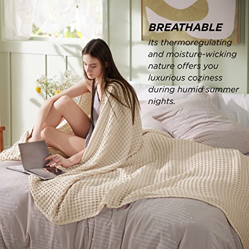 Bedsure Cooling Cotton Waffle Queen Size Blanket - Lightweight Breathable Blanket of Rayon Derived from Bamboo for Hot Sleepers, Luxury Throws for Bed, Couch and Sofa, Navy, 90x90 Inches