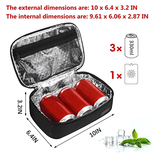 Gloppie Small Lunch Bag for Men Women Insulated Lunch Box Mini Lunchbox Portable Lunch Cooler Bag Adult Lunch Pail Petty Food Containers Reusable Snack Bag Loncheras Para Hombres Black