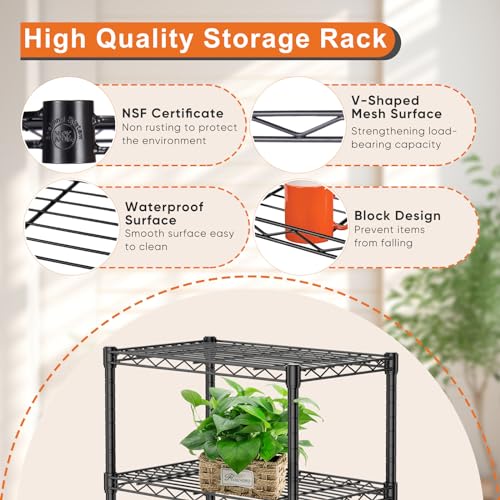 Sweetcrispy 3-Tier Storage Shelving Unit, Adjustable Metal Wire Racks Heavy Duty Standing Shelf Organizer for Kitchen, Closet, Pantry, Garage, Bathroom, Laundry (13.8" D x 23.6" W x 30" H)