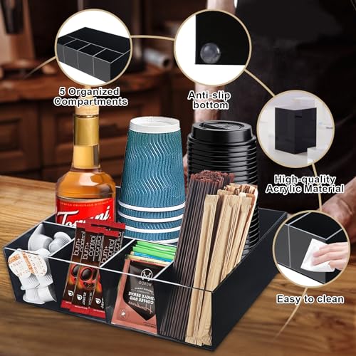 Coffee Station Organizer Coffee Bar Essentials Condiment Pod Storage Basket, Coffee Bar Set Up For Countertop, Coffee Bar Accessories And Organizer Coffee Stand Cup Holder For Kitchen Office, Clear