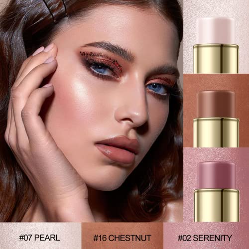 FALOCUTUS 3 Pcs UNIVERSAl Contour Stick Set,Cream Blush & Highlighter Bronzer Pen,Long Lasting & Smooth Natural Face Contouring Illuminator,Professional Makeup Kit for All Skin