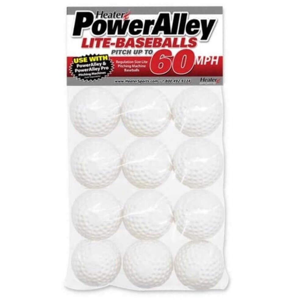 Heater Sport Power Alley 60 MPH Lite Baseballs White - 1 Dozen, Lightweight, Accurate, and Long-Lasting | Perfect for Batting and Fielding Practice, Ideal for All Ages in Both Outdoor and Indoor Use