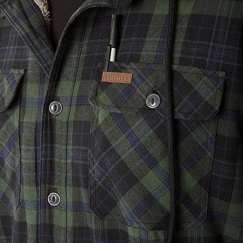 Smith's Workwear Men's Sherpa-Lined Hooded Flannel Shirt-Jacket, Blackwatch-463