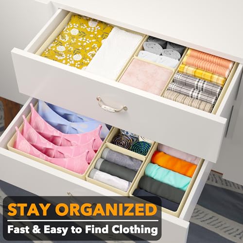 SpaceAid Drawer Organizer for Clothes, 12 Pack Dresser Drawer Organizer Bins, Closet Organizers and Storage Dividers for Clothing, Underwears, Socks (Beige)