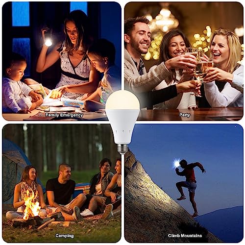 DABAOLUM 4 Pack Rechargeable Emergency Light Bulbs, Battery Powered LED Light Bulb 3000K Warm E26 120 Volt 9W 60W Equivalent with 1200mAh for Home Power Outage Camping Hurricane