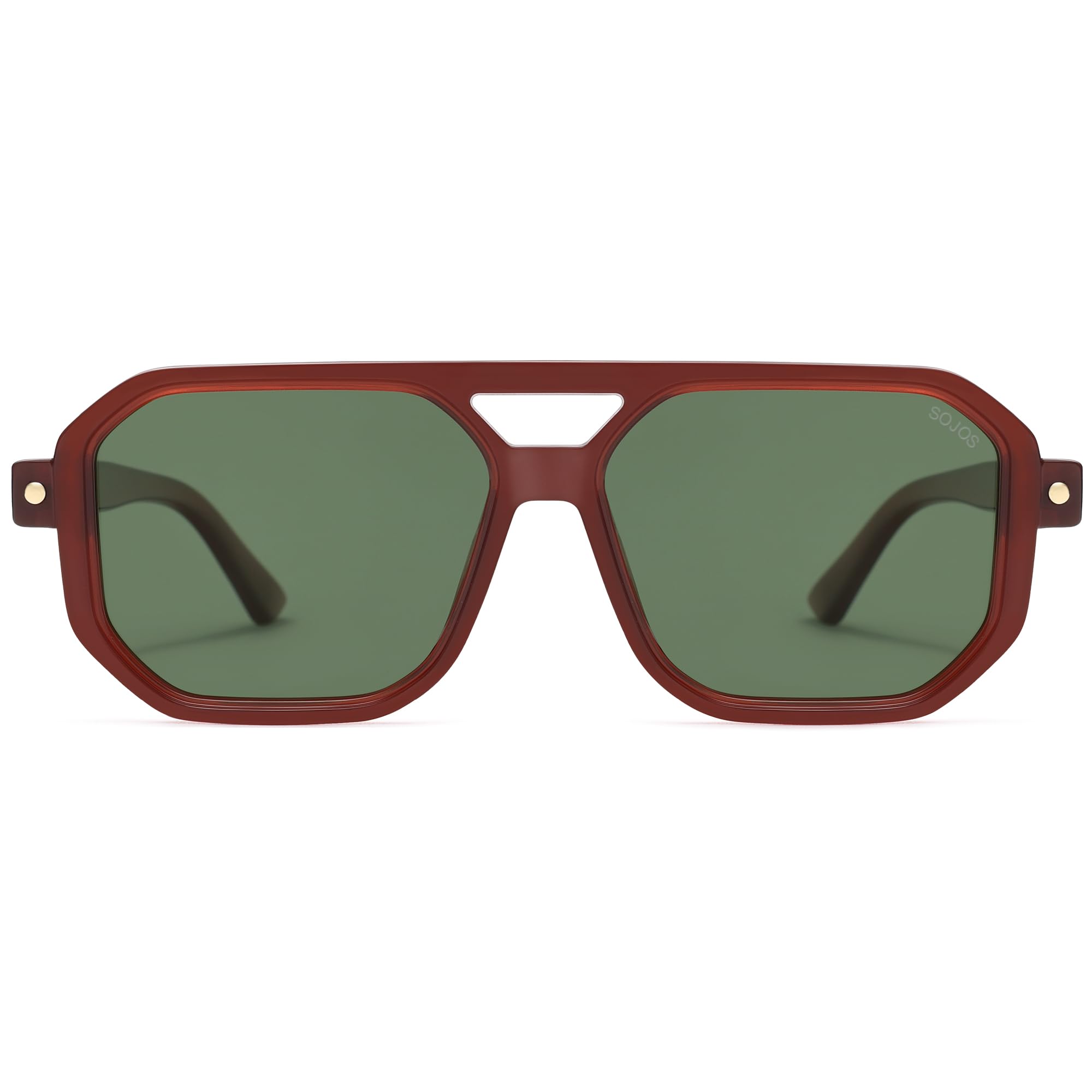 SOJOS Retro Polarized Square Aviator Sunglasses for Women Men Vintage 70s UV400 Protection Shade SJ2609 Milky Brown Green Lens