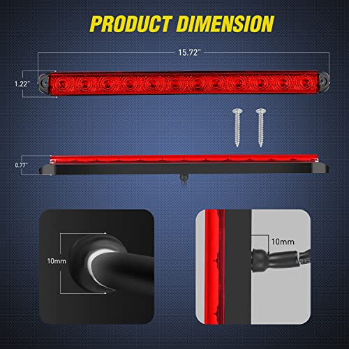 Nilight LED Trailer Light Bar 16Inch 12 LED Red Running Brake Sequential Turn Signals Tail Light Waterproof Rear Maker ID Bar for 12V Trailer Boat Truck RV