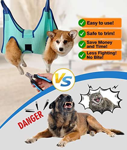 Kkiimatt Dog Grooming Hammock Pet Grooming Hammock 2023 New Edition Medium Dog Hanging Harness Holder for Nail Clipping,Dog Nail Trimming Hammock,Dog Grooming Sling (Large 42 LB Max/Turquoise)