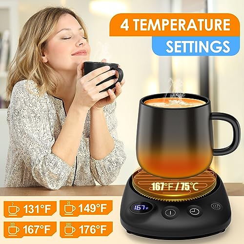 Coffee Mug Warmer - Fastest Heating & Highest Temperature, Coffee Cup Warmer for Desk Auto Shut Off, 4 Temp Settings & 1-12H Timer, Smart Electric Beverage Warmer for Coffee, Tea, Water, Milk and Coco