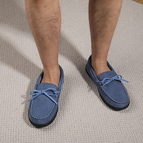 ULTRAIDEAS Men's Luke Microsuede Moccasin Slippers with Tie Indoor Outdoor, Camel, 8