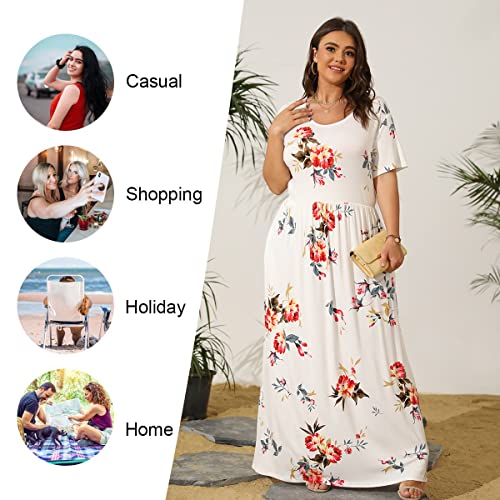 LONGYUAN Maxi Dress for Plus Size Women Casual Short Sleeve Summer Beach Sundress with Pockets Fl, XXL