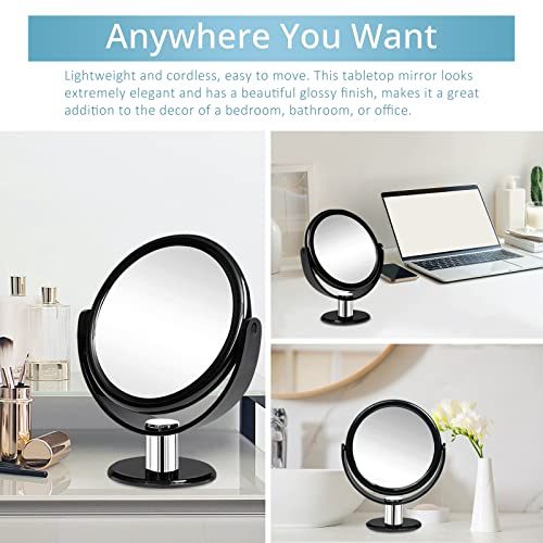 Fabuday Magnifying Makeup Mirror Double Sided - Tabletop Mirror with 1X and 10X Magnification, Magnified Desk Cosmetic Mirror with Stand for Makeup, Two Sided Mirror 6 inch, Black