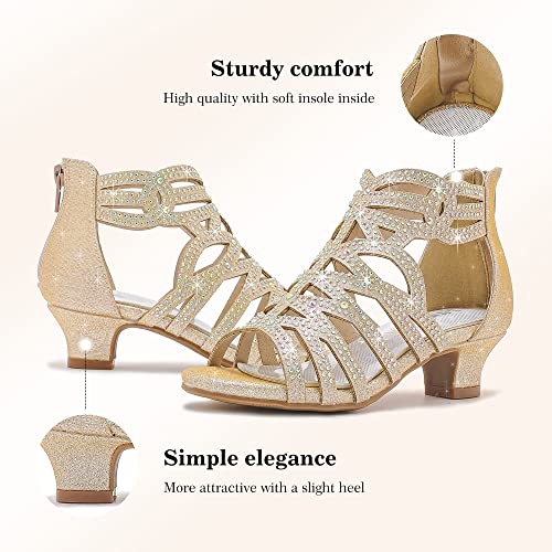LAURMOSA Little Girls Fancy Dress Shoes Gold Champagne Pump Sandals High Heels Princess Birthday Party Flower Girl Wedding (L1007Cham 11)
