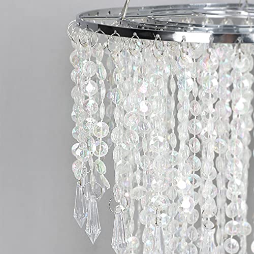 Cioceen Acrylic Chandelier Shade, Ceiling Light Shade Beaded Pendant Lampshade with Crystal Beads and Chrome Frame for Bedroom, Wedding or Party Decoration, Diameter 8.7'' 3 Tiers