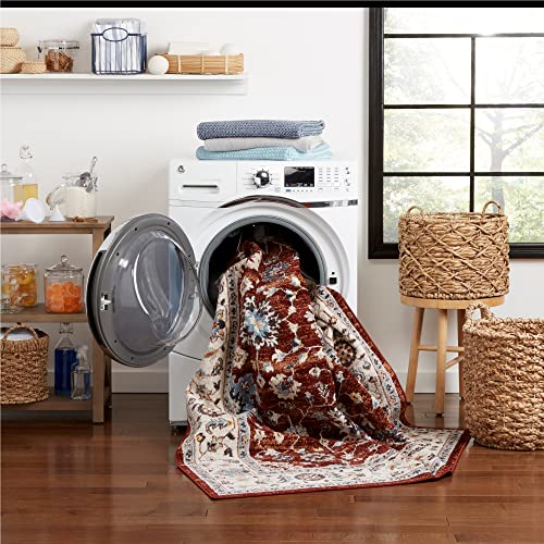 Home Dynamix Everwash Treasure Lina Traditional Medallion Machine Washable Runner Area Rug, Red/Ivory, 2'2"x7'2"