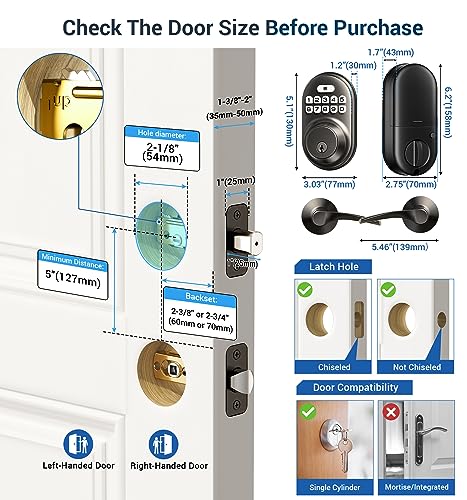 Veise Keyless Entry Door Lock with 2 Lever Handles - Electronic Keypad Deadbolt, Auto Lock, Back Lit & Easy Installation Design, Front Door Handle Sets, Matte Black