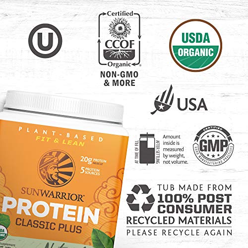 Sunwarrior Vegan Organic Protein Powder Plant-Based | 5 Superfood Quinoa Chia Seed Soy Free Dairy Free Gluten Free Synthetic Free Non-GMO | Chocolate 15 Servings | Classic Plus