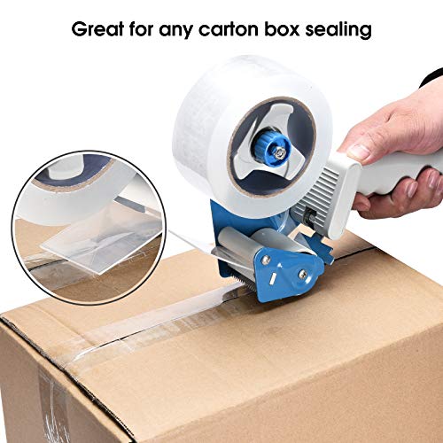 Packing Tape Dispenser Gun, Pacific Mailer 2 Inch Tape Gun Dispenser with 2 Inch Carton Packing Tape, Lightweight Industrial Side Loading Tape Dispenser - Blue