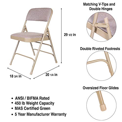 OEF Furnishings Premium Fabric Upholstered Steel Folding Chairs, 4 Pack, Beige