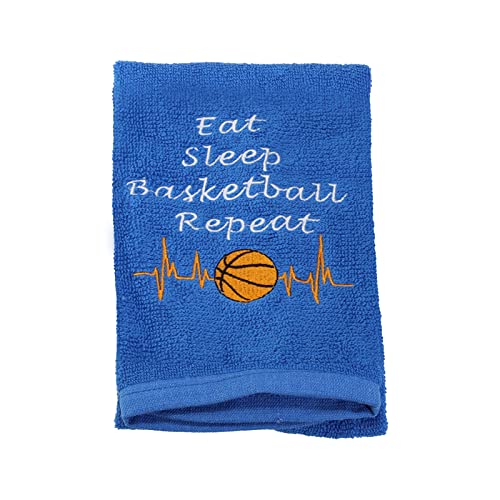 PXTIDY Basketball Theme Workout Towels Basketball Player Gift Eat Sleep Basketball Repeat Embroidered Sports Towel Basketball Coaches Team Gift Basketball Dad Towel (Sport)