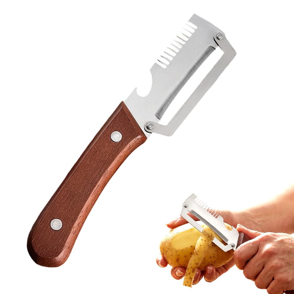 Multi-functional Vegetable Peeler for Kitchen, 2026 New Stainless Steel Peeler with Wooden Handle and Bottle Opener, Fruit and Vegetable Peeler Kitchen Tool for Fruit Veggie Pumpkin (1PC)