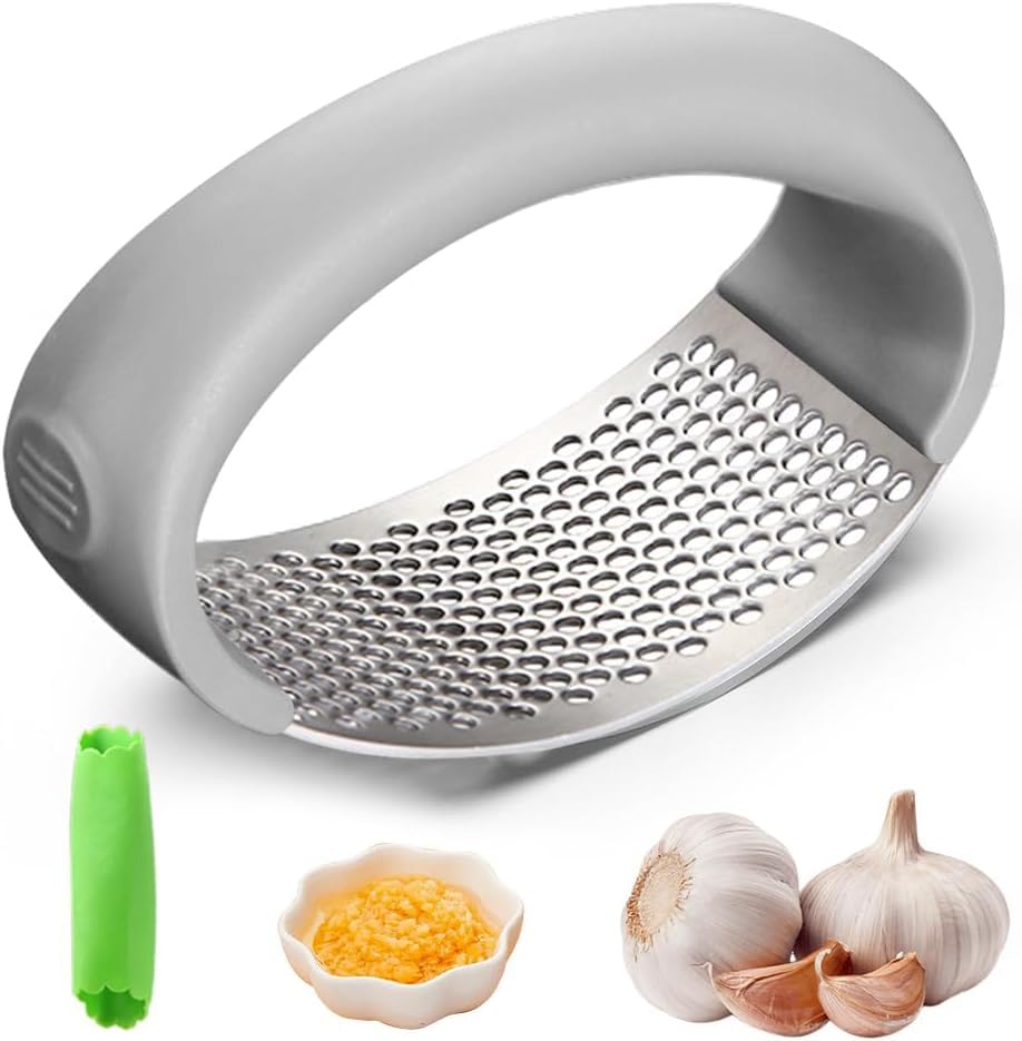 Stainless Steel Garlic Crusher - Garlic Crusher, 2024 Upgraded Home Kitchen Utensils Portable Manual Garlic Crusher, Home & Kitchen Garlic Press (1, Grey)