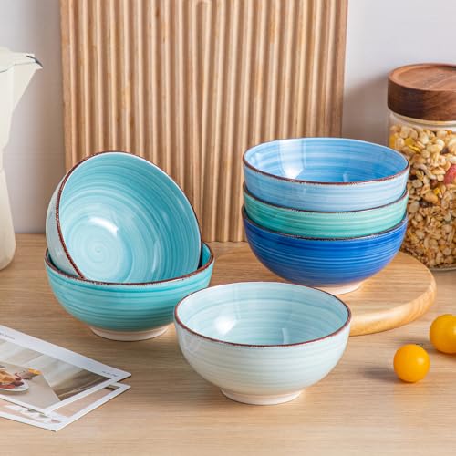 vancasso Bonita 12 Oz Small Dessert Bowls Set of 6, Ceramic Dipping Bowls, 5 Inch Ice Cream Bowls for Kids, Mini Snack Bowls, Dishwasher & Microwave Safe, Blue