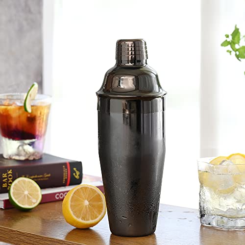 Etens Black Cocktail Shaker, Gunmetal 24 oz Martini Shaker Bar Shaker with Built In Strainer for Bartending - Stainless Steel Bartender Shaker Metal Margarita Mixer for Mixed Drinks