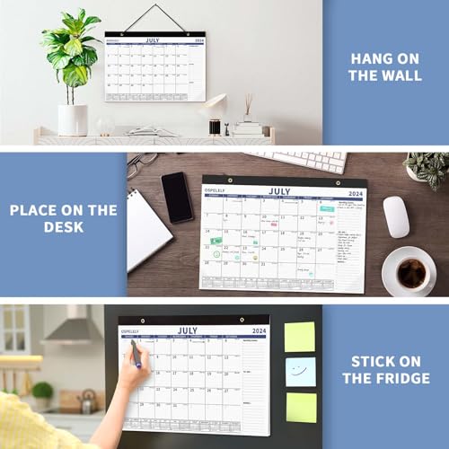 Ospelelf 2024-2025 Calendar Magnetic Desk Wall Desktop Monthly Planner from July 2024 to December 2025 Large To Do Pad with Plastic Cover for Office 17" X 12" Blue