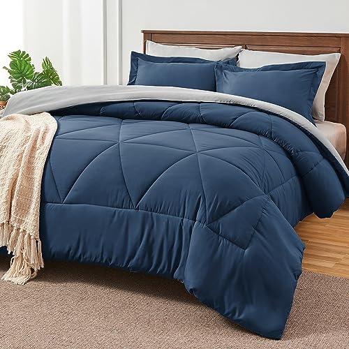 BEDELITE Twin Comforter Set 5 Pieces Bed in A Bag - Soft Microfiber Reversible Beige Bed Set with Comforters, Sheets, Pillowcase & Sham, Cozy Luxury Bedding Sets for All Season
