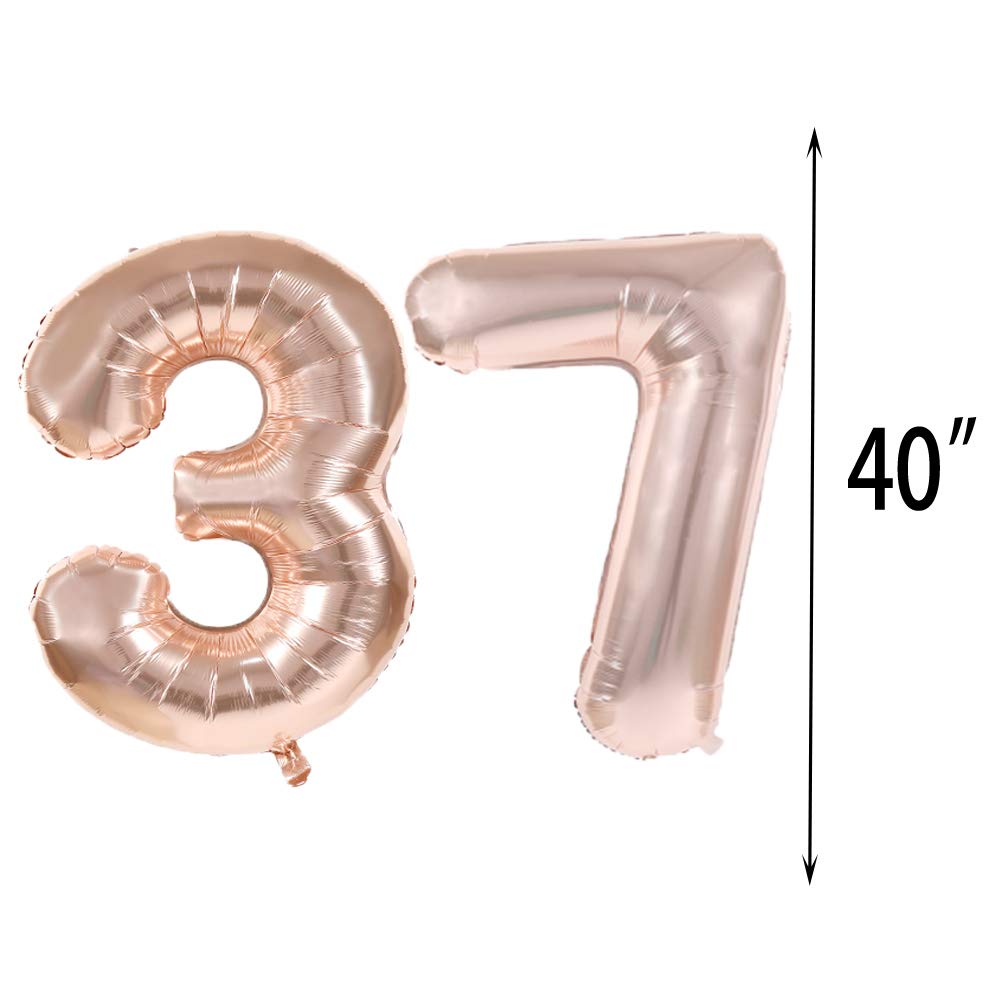 37th Birthday Decorations Party Supplies,37th Birthday Balloons Rose Gold,Number 37 Mylar Balloon,Latex Balloon Decoration,Great Sweet 37th Birthday Gifts for Girls,Photo Props