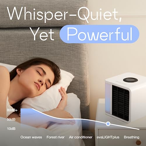 Cooling Fan for Desk and Car - Portable Evaporative Air Cooler for Camping - Small Ice Fan for Tent - Personal Air Conditioners Evalight, Black