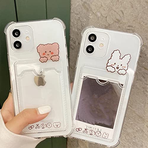 Casechics Compatible with iPhone Case,Cute Kawaii Cartoon Bunny Bear Clear Credit Card Slot Holder Wallet Transparent Corner Protection Soft Shockproof Cover Phone Case (Bunny,iPhone 16 Pro Max)