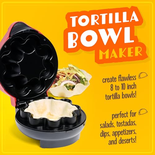 Nostalgia Taco Tuesday Tortilla Bowl Maker For Baked Taco Bowls, Tostadas, Salads, Dips, Appetizers, and Desserts, 8 to 10 Inch Tortillas, Red