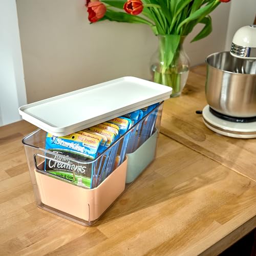 Rosanna Pansino x iDesign Recycled Plastic Kitchen Storage Bins, Includes 1 Large Bin with Lid and 2 Medium Bins, Multicolored Bins/Marshmallow Lid, 6" x 12" x 6"