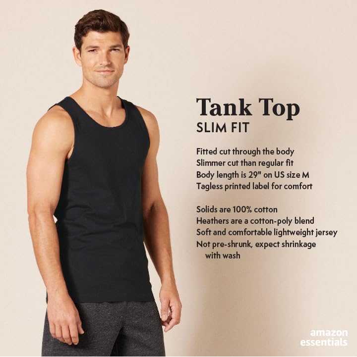Amazon Essentials Men's Slim-Fit Tank Top, Black, Small