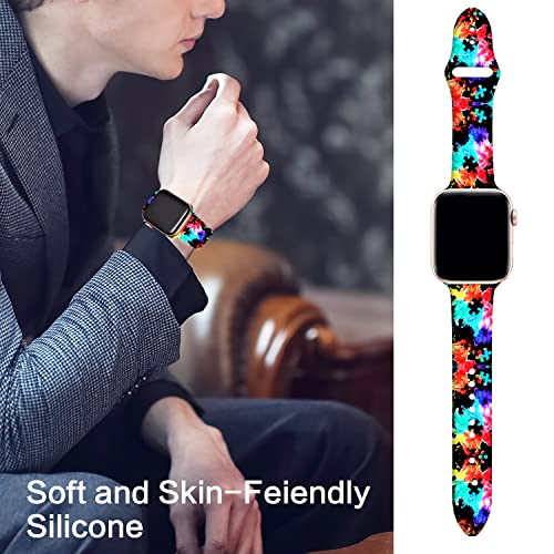 Halloween Scary Hippie Pumpkin Watch Bands Compatible Apple Watch Band 38mm 40mm 41mm 42mm 44mm 45mm 49mm for Women Men, Adjustable Soft Silicone Replacement Smartwatch Wristband for iWatch Series 8 7