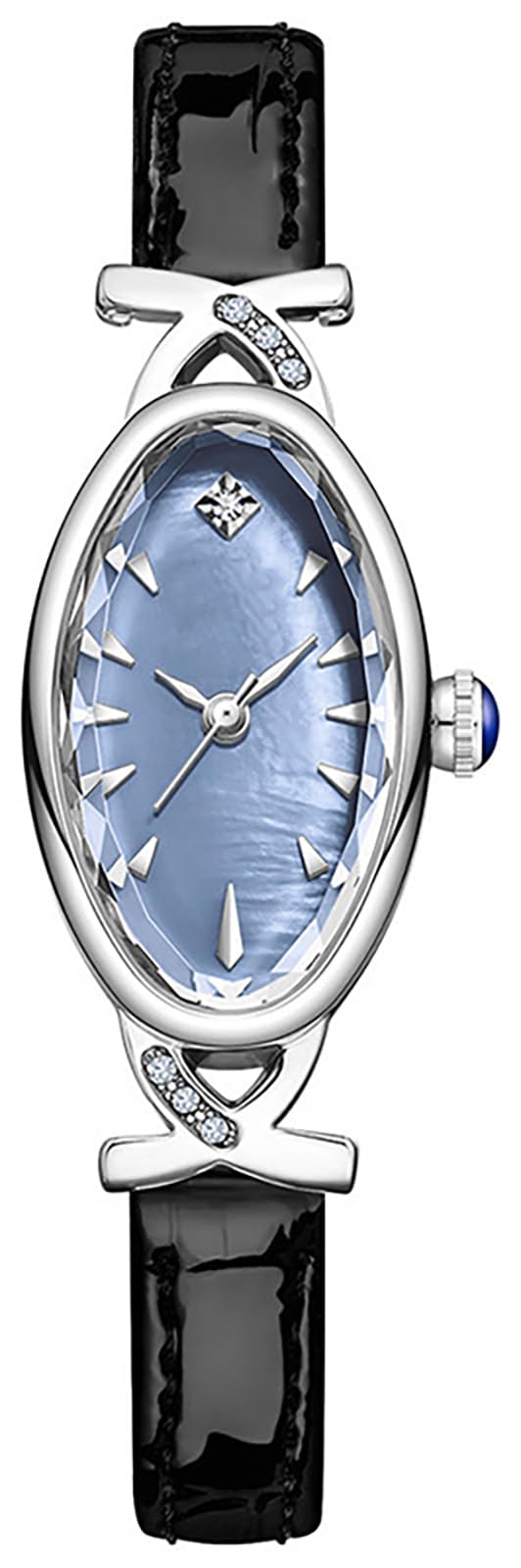 BESTKANG Leather Women's Watch Dainty Vintage Oval Ladies' Watch Elegant Diamond Waterproof Quartz Gold Watches for Women (Black Silver Blue)