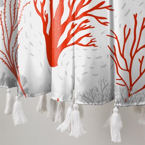 Anncsssy Minimalist Sun Mountain Shower Curtain with White Tassel Blue Ink Wash Painting Shower Curtain for Bathroom Cubicle Decor Field Scenery Waterproof Durable Bath Curtain with Hooks 60x72 Inch