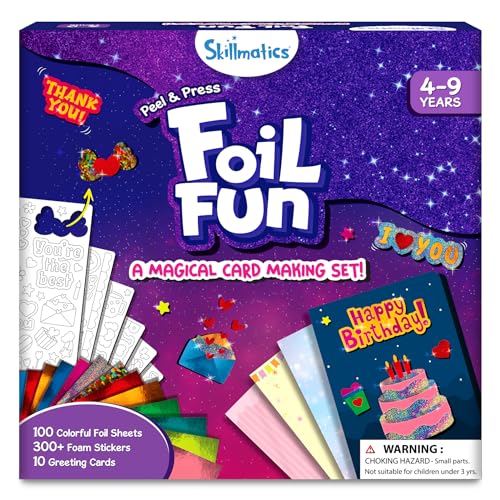 Skillmatics Art & Craft Activity - Foil Fun Card Making Set, No Mess Art for Kids, Craft Kits & Supplies, DIY Creative Activity, Gifts for Girls & Boys Ages 4, 5, 6, 7, 8, 9, Travel Toys