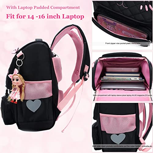 AO ALI VICTORY Girls Backpacks, Waterproof Cute Backpack for Kids Toddler Girl Preschool Bookbags Elementary School Bags (Small, A-Black)